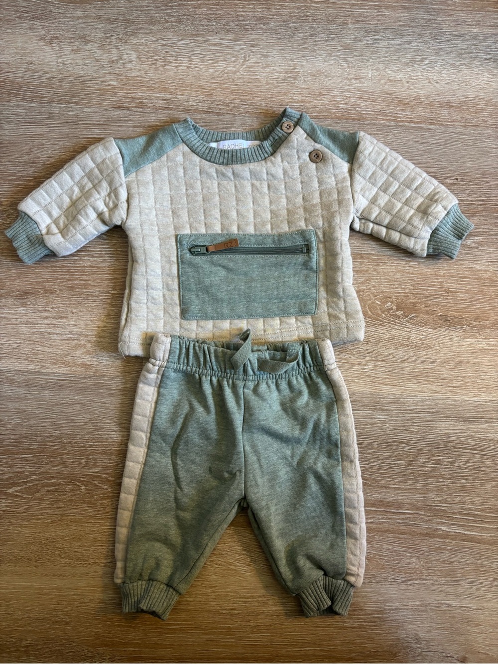 Rachel Zoe Sage Green and Cream Quilted Baby Set